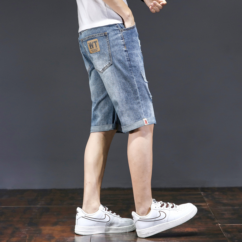 Muške džins šorceve, opušteni kroj, duljina pet bodova, 70–80% pamuka, korejski stil