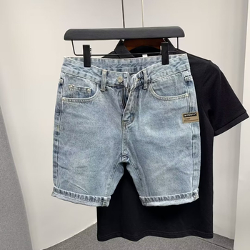 Șort denim unisex, croi larg, peste genunchi, bumbac 60%, vară, stil coreean