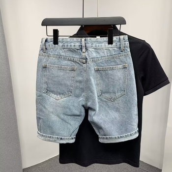 Șort denim unisex, croi larg, peste genunchi, bumbac 60%, vară, stil coreean