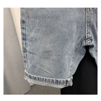 Șort denim unisex, croi larg, peste genunchi, bumbac 60%, vară, stil coreean