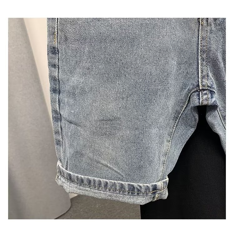 Șort denim unisex, croi larg, peste genunchi, bumbac 60%, vară, stil coreean