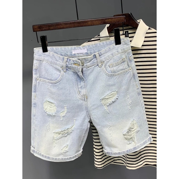Șorturi denim bărbați retro, rupte, croială lejeră, 50% bumbac, vară