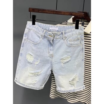 Șorturi denim bărbați retro, rupte, croială lejeră, 50% bumbac, vară