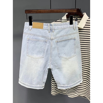 Șorturi denim bărbați retro, rupte, croială lejeră, 50% bumbac, vară