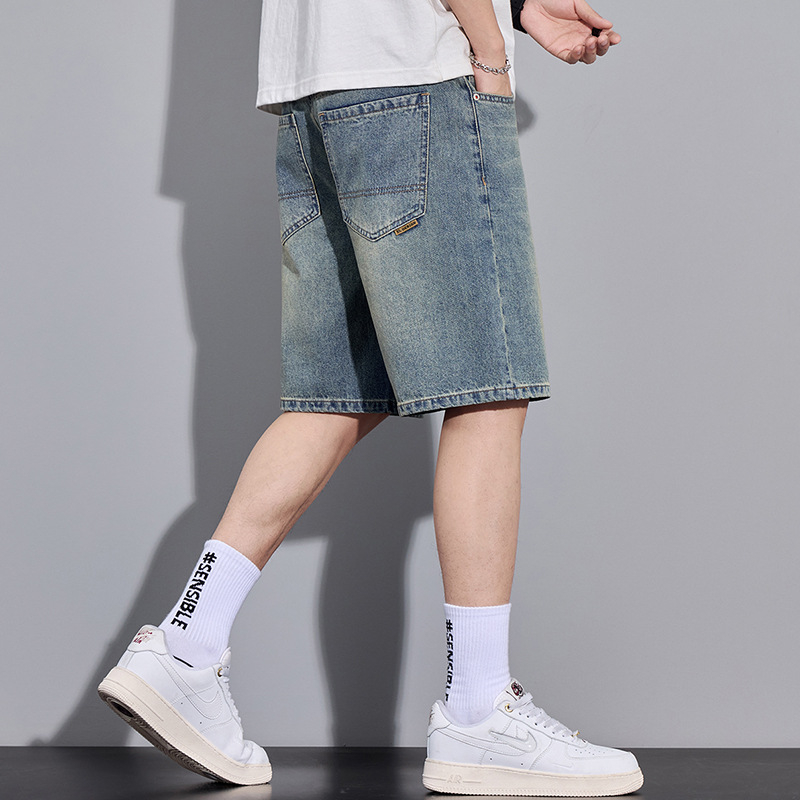 Șorturi de denim pentru bărbați, croială drept, talie medie, fermoar, vară