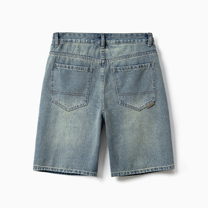 Șorturi de denim pentru bărbați, croială drept, talie medie, fermoar, vară