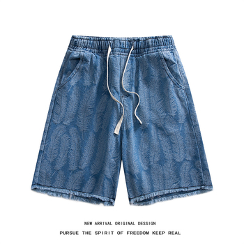 Pánske džínsové kraťasy, voľný rovný strih, päťbodová dĺžka, washed denim, leto streetwear