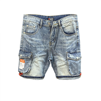 Džínsové šortky s viacerými vreckami, voľný strih, stredný pás, zips, bavlna