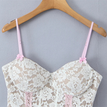 Čipkový top s mašľou a ramienkami, Color Block vzor, krátka dĺžka, úzky strih