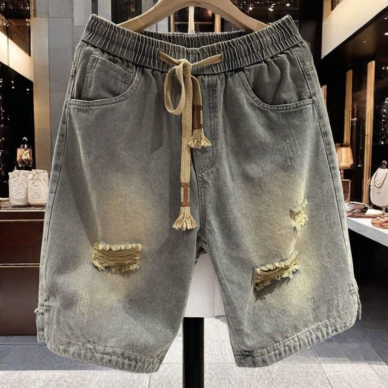 Pánske rifľové šortky, High Street štýl, voľný strih, šnúrkové zapínanie, dĺžka po kolená