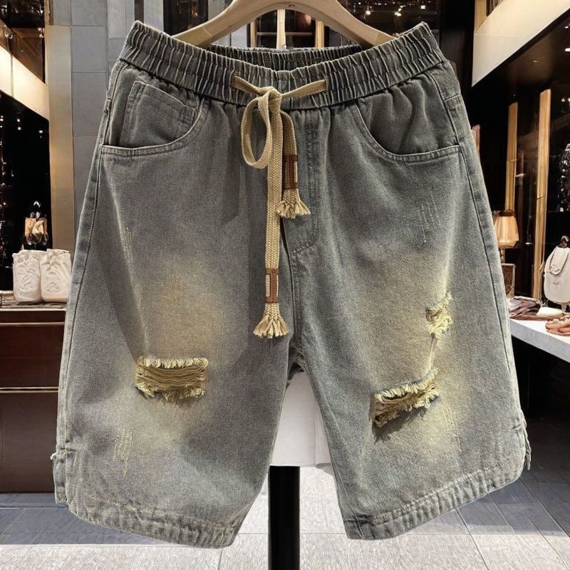 Pánske rifľové šortky, High Street štýl, voľný strih, šnúrkové zapínanie, dĺžka po kolená