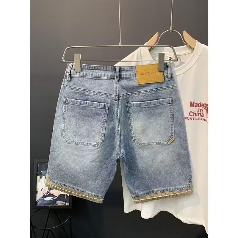 Pánske džínové šortky, washed vintage vzhľad, rozstrapkané, bavlna, rovný strih, elastický pás, leto