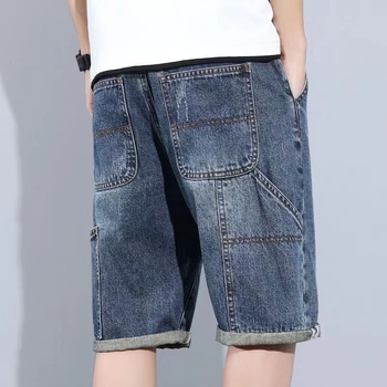 Pánske džínové šortky, potrhané detaily, stredná výška pása, rovný strih, zipsové zapínanie