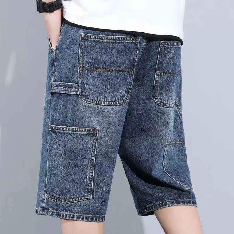 Pánske džínové šortky, potrhané detaily, stredná výška pása, rovný strih, zipsové zapínanie