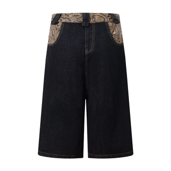 Traper kratke hlače, vintage američki stil, šavovi s Python uzorkom, široki, opušteni kroj, cowboy denim 85% pamuk, ljeto