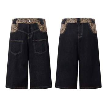 Traper kratke hlače, vintage američki stil, šavovi s Python uzorkom, široki, opušteni kroj, cowboy denim 85% pamuk, ljeto