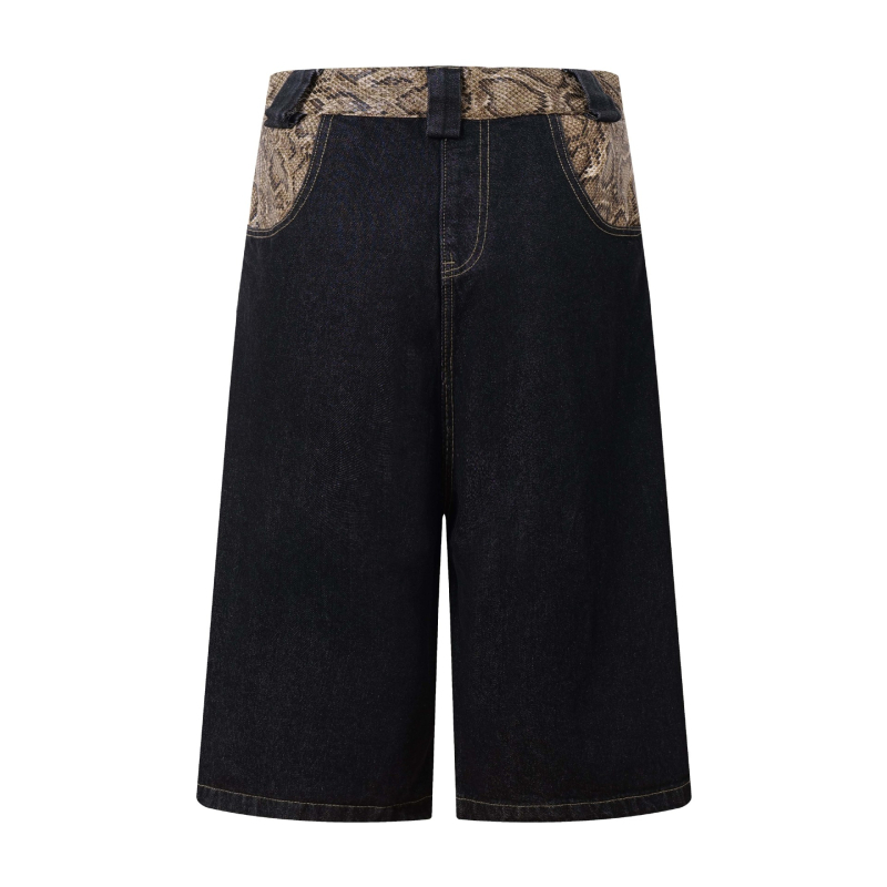 Traper kratke hlače, vintage američki stil, šavovi s Python uzorkom, široki, opušteni kroj, cowboy denim 85% pamuk, ljeto