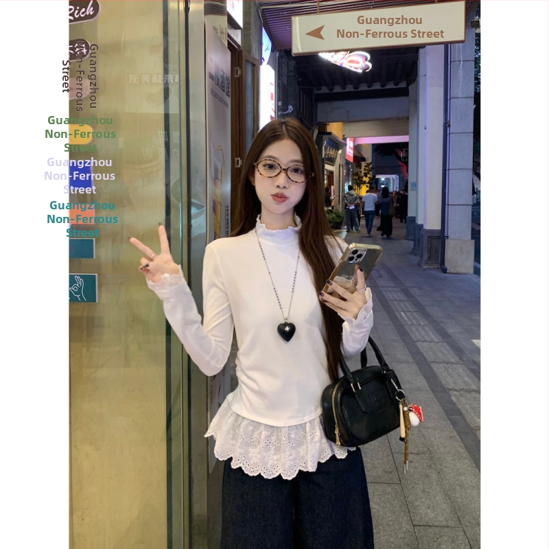 Tričko s vyšívaním, vysoký golier, oversize strih, viskózové vlákno