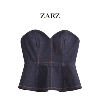 Dámsky džínový tube top v literárno-retrovom štýle — polyesterová tkanina (70–80% polyester) • mikroelastickosť • pre dospelé ženy