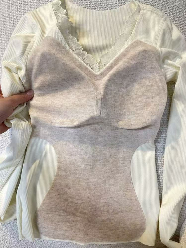 Top s dlhým rukávom, čipka, V-krk, vzor mašičky, štíhla silueta, polyester