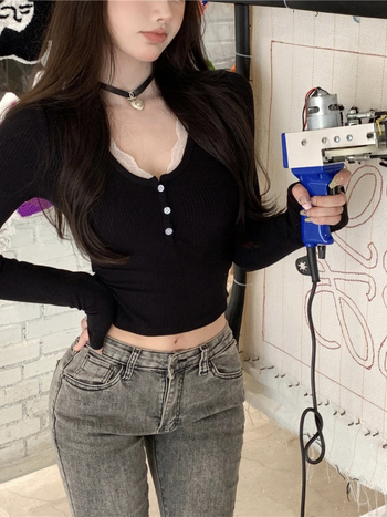 Tílko s dlhým rukávom z polyesteru, úzky strih, okrúhly výstrih