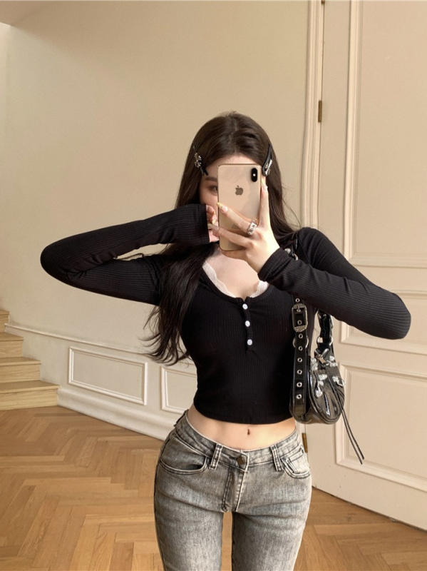 Tílko s dlhým rukávom z polyesteru, úzky strih, okrúhly výstrih