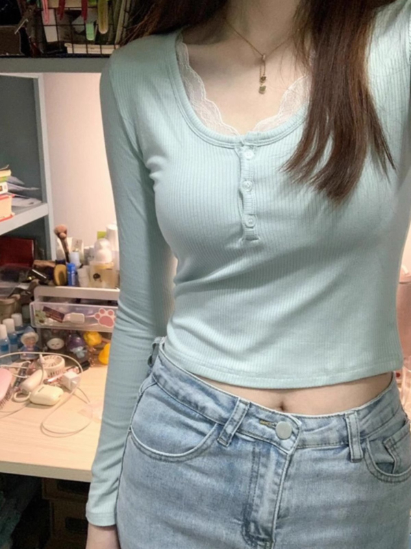 Tílko s dlhým rukávom z polyesteru, úzky strih, okrúhly výstrih