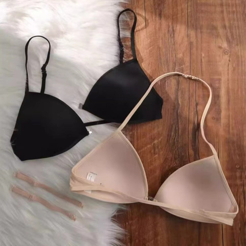 Sutien s trokutastim košaricama, u francuskom stilu, halter vrat, tanke naramenice, prednje kopčanje, bešavni dizajn, za mali bust, ljeto