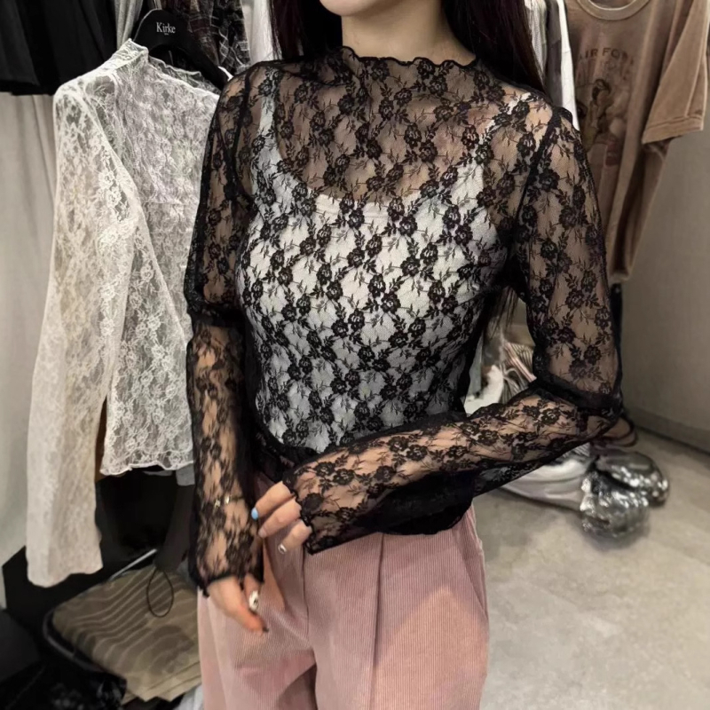 Ženski pulover od pamuka i elastana, jednobojan, uski kroj, okrugli izrez, dugi rukavi