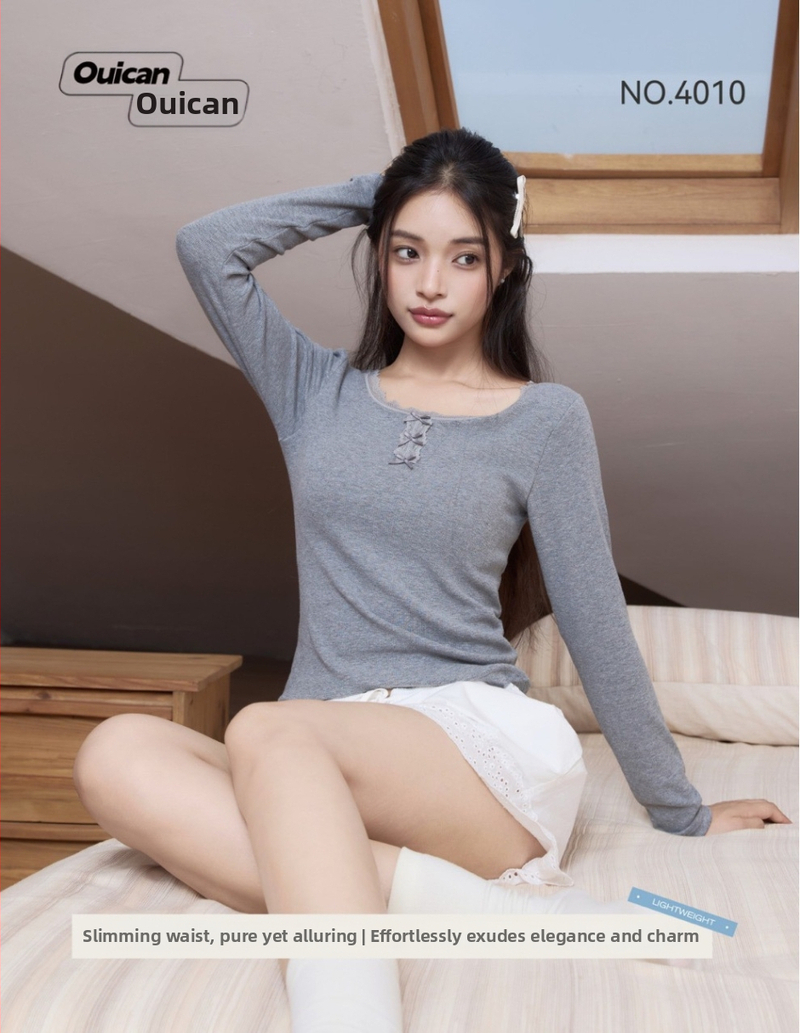 Pulóver z bavlneno-viskózovej zmesi, úzky strih, okrúhly výstrih, dlhé rukávy