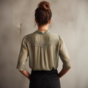 Риза от полиестер със спандекс, кардиган стил — елегантен топ, три четвърти пухкави ръкави, V-образно деколте, средна дължина 65–80 см