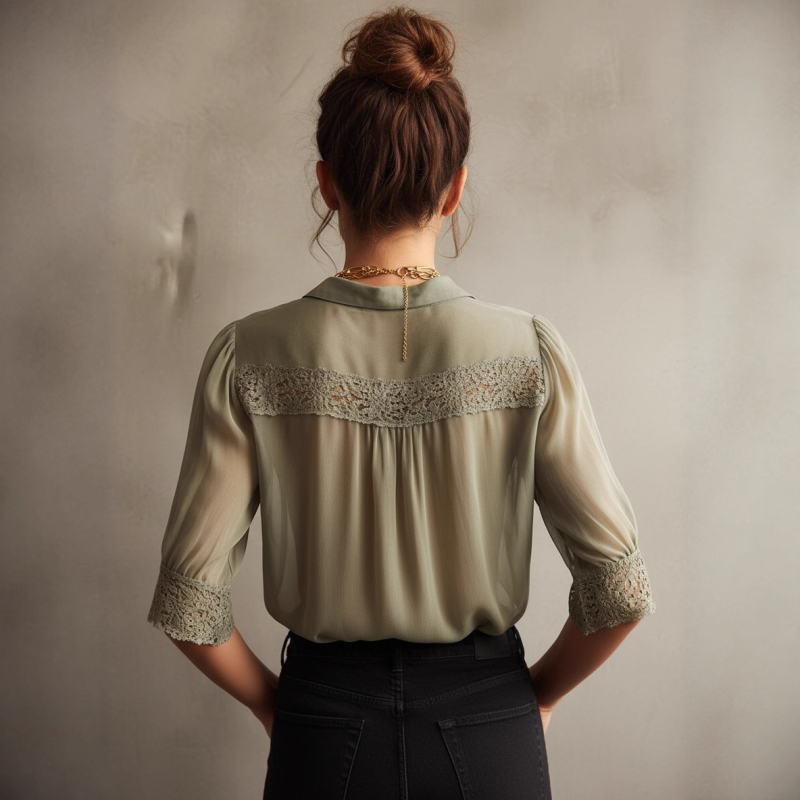 Риза от полиестер със спандекс, кардиган стил — елегантен топ, три четвърти пухкави ръкави, V-образно деколте, средна дължина 65–80 см