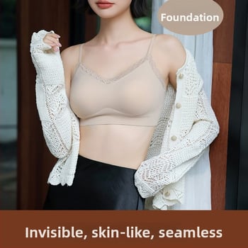 Be siūlų nailono camisole su 3/4 puodeliais, fiksuotos petnešos, užpildytos formuoti puodeliai su medvilnės įdėklu, kvėpuojanti