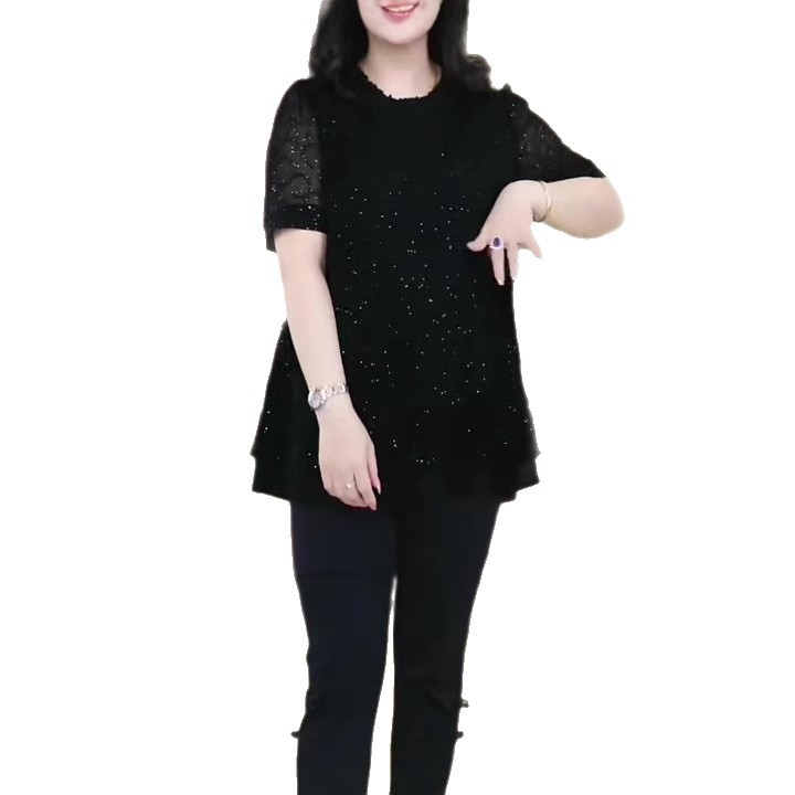 Šifono nėrinių palaidinė, elegantiškas stilius, raukšlėta tekstūra, pagrindinis audinys poliesteris 90–95%, antrasis audinys poliesteris 70–80%