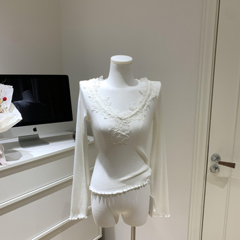 Pletené tričko s výstrihom do V, 3/4 rukávy, úzky strih, akrylové vlákno