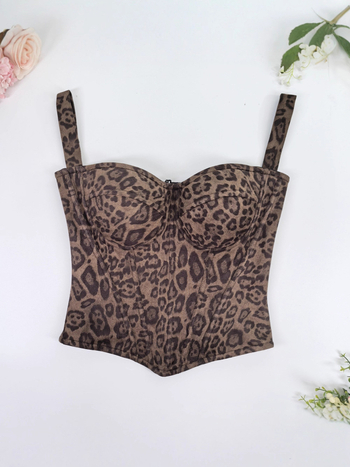 Sutien leopard print, cu os de pește, top tubular cu bretele
