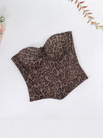 Sutien leopard print, cu os de pește, top tubular cu bretele
