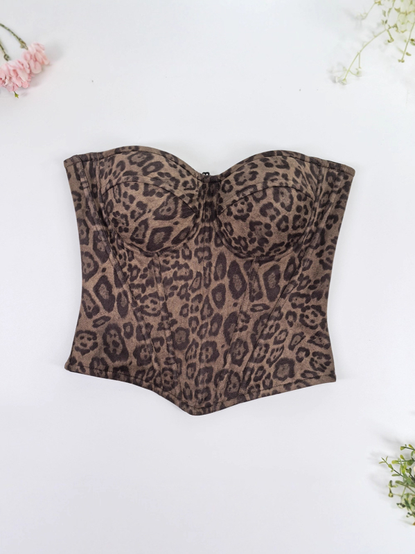 Sutien leopard print, cu os de pește, top tubular cu bretele