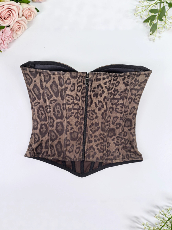 Sutien leopard print, cu os de pește, top tubular cu bretele