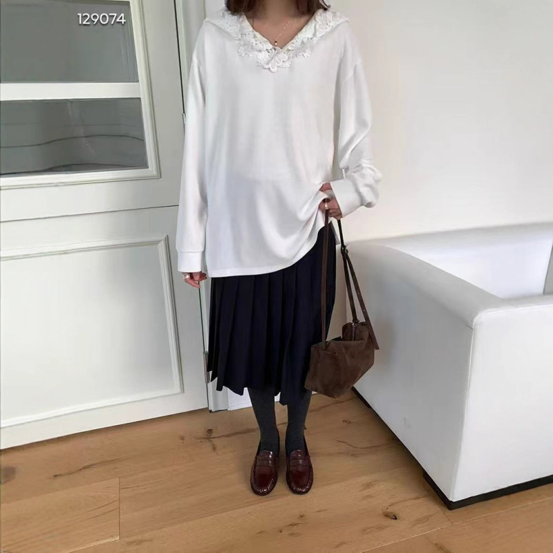 Bavlnená mikina s kapucňou a dlhými rukávmi, krajková vsádka, voľný strih, 90–95% bavlna, zimná 2025 verzia