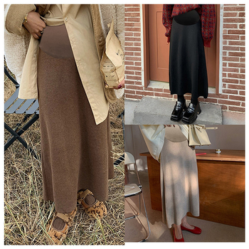 Trudnička pletena vunena mješavina, srednje duljine, visoki struk, A-linijska suknja