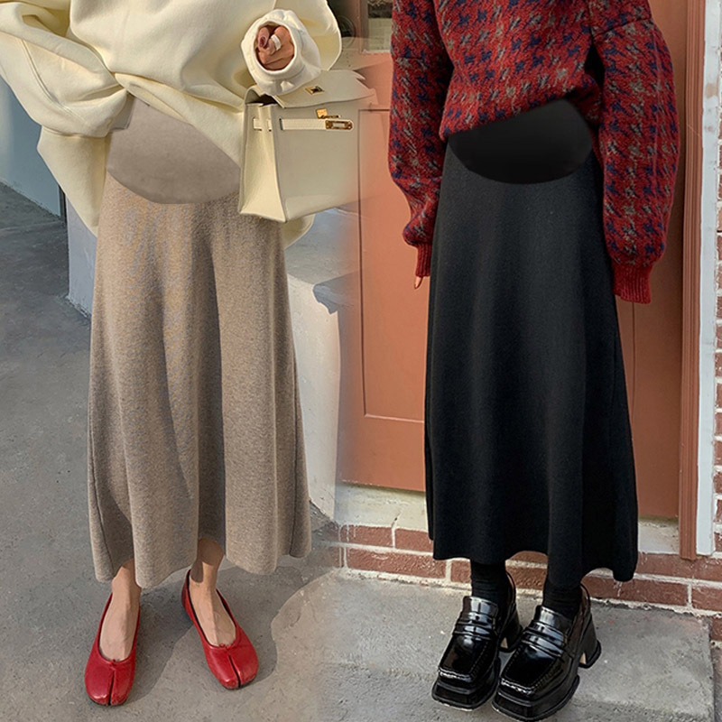 Trudnička pletena vunena mješavina, srednje duljine, visoki struk, A-linijska suknja