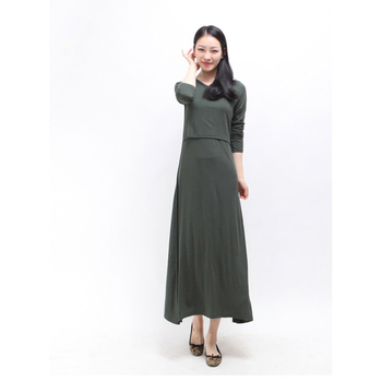 Trudničarska haljina za dojenje, oversize duga haljina, japansko-korejski opušten stil, pamuk/akril smjesa (63% pamuk, 30–50% akril), okrugli ovratnik, dugi rukavi