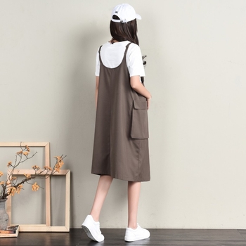 Haljina s trakama, V-izrez, bez rukava, pamuk 95% + poliester, midi duljina