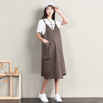 Haljina s trakama, V-izrez, bez rukava, pamuk 95% + poliester, midi duljina