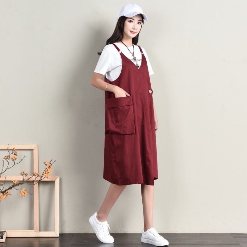 Haljina s trakama, V-izrez, bez rukava, pamuk 95% + poliester, midi duljina