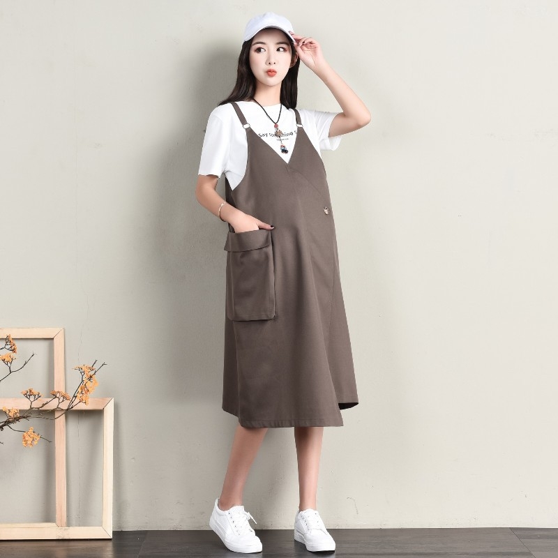 Haljina s trakama, V-izrez, bez rukava, pamuk 95% + poliester, midi duljina