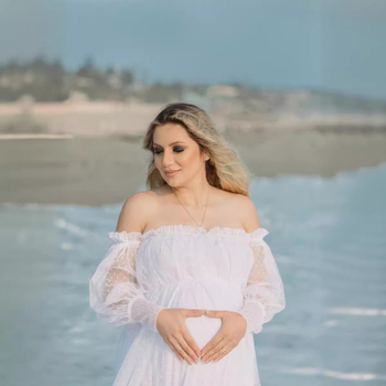 Haljina za trudnoće za portret: mreža tkanina, balon rukavi, A-linijska duga haljina, ljeto 2024