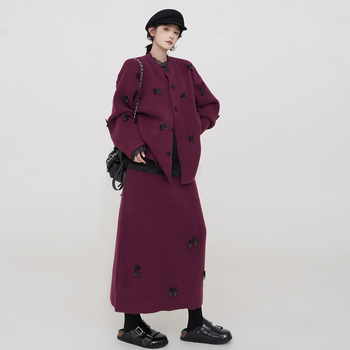 Κουστούμι φούλου εγκύου με πλεκτό ζακετάκι: ακρυλικό ύφασμα, 2025 Φθινοπωρινός–χειμερινός, στυλ φρέσκο και γλυκό