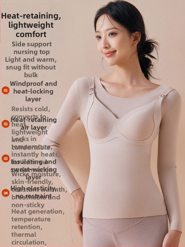 Grūtnieču krūšu barošanai top ar iekšējām spilveniem, ziemas termālais top, šaurs siluets, 3/4 piedurknes, apaļš kakls, 2025. gada modelis